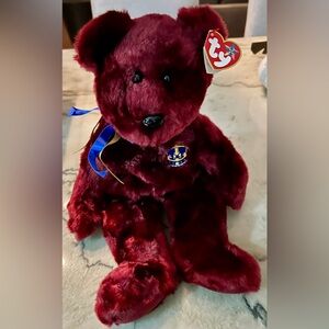 Buckingham- Ty Maroon Plush Bear with Blue Ribbon